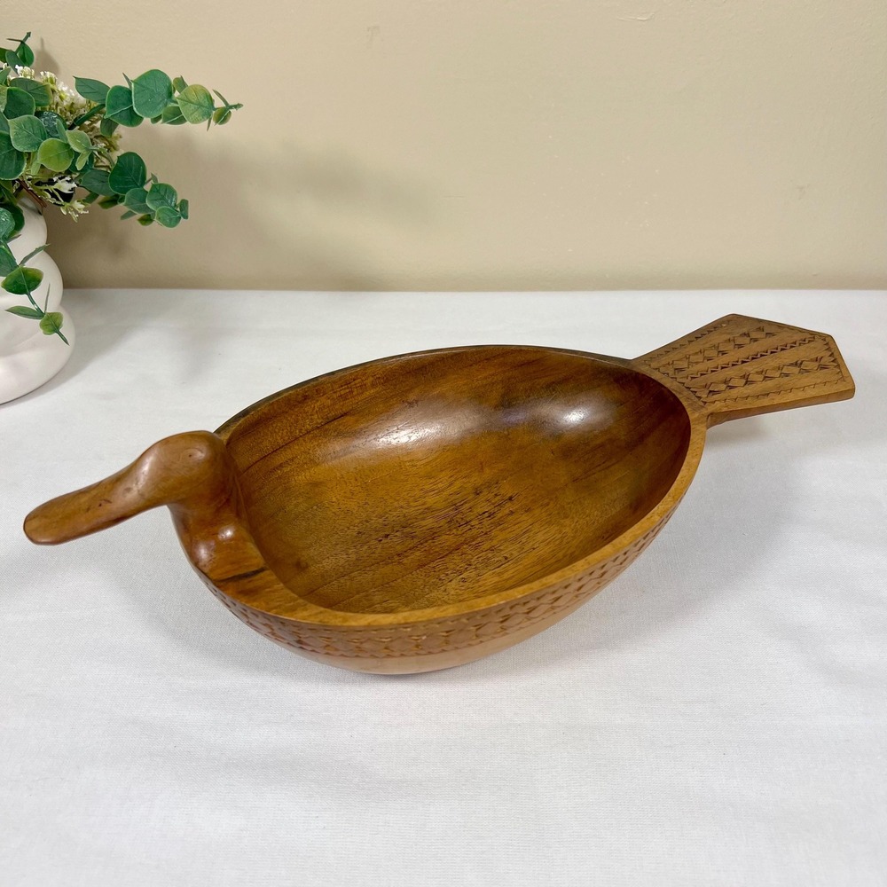 Vintage Hand Carved Wood Duck Trinket or Severing Bowl
